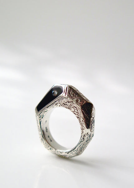 Silver Faceted Ring with Engraving