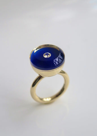 Gold and Prussian Blue Diamond Ball Ring