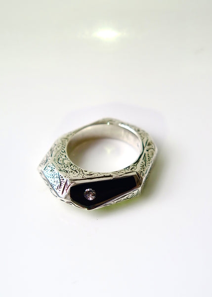 Silver Faceted Ring with Engraving