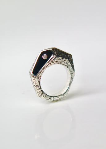 Silver Faceted Ring with Engraving