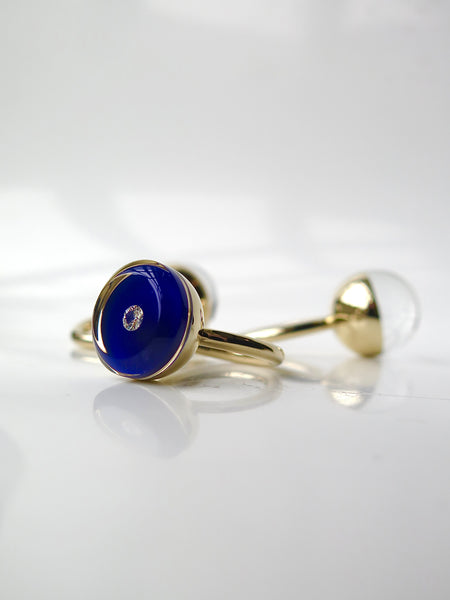 Gold and Prussian Blue Diamond Ball Ring